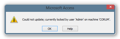 Screenshot of record locking error message