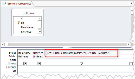 Query Designer - Function call in query