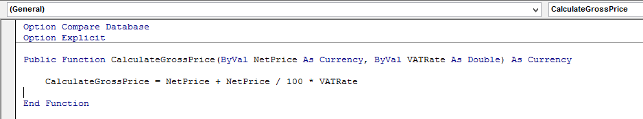 VBA function for gross price calculation
