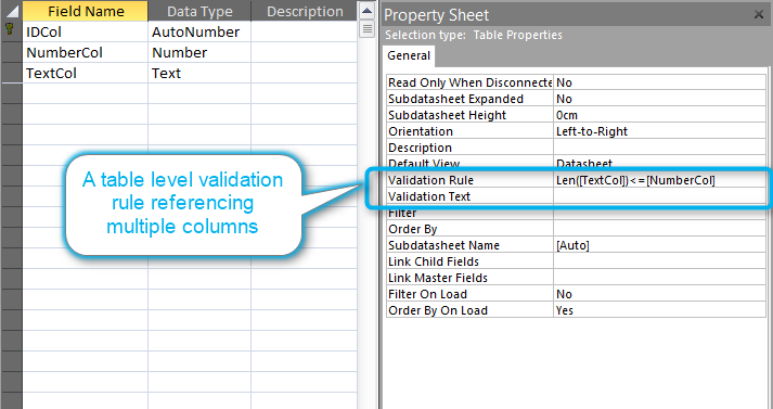 Name of validation Rule checks in access. Field validation