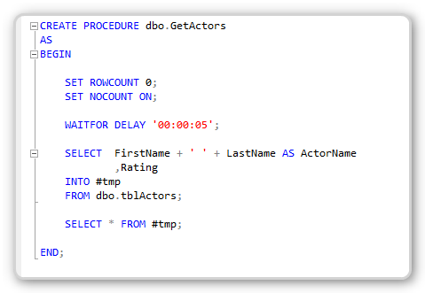 Screenshot of the TSQL Stored Procedure to query the data