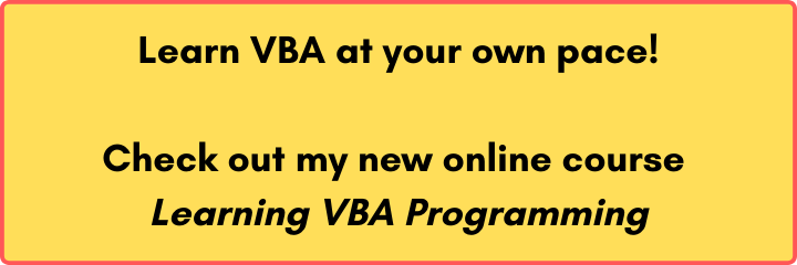 Banner ad for Learning VBA Programming online course