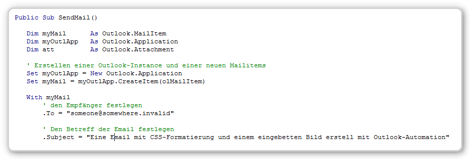 VBA-Code um ein Outlook Mailitem zu erzeugen