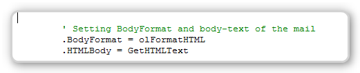 VBA to set the HTML body of an email message