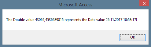 Display of Double and Date values in message box text
