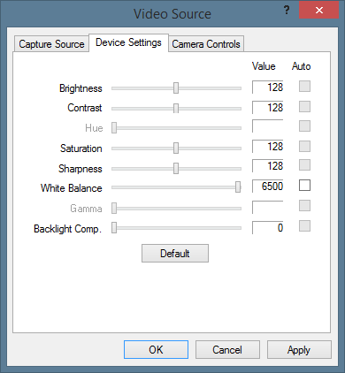 Dialog - Video Source - Device Settings