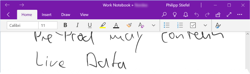 Bildschirmfoto des vereinfachten Ribbons in OneNote für Windows 10