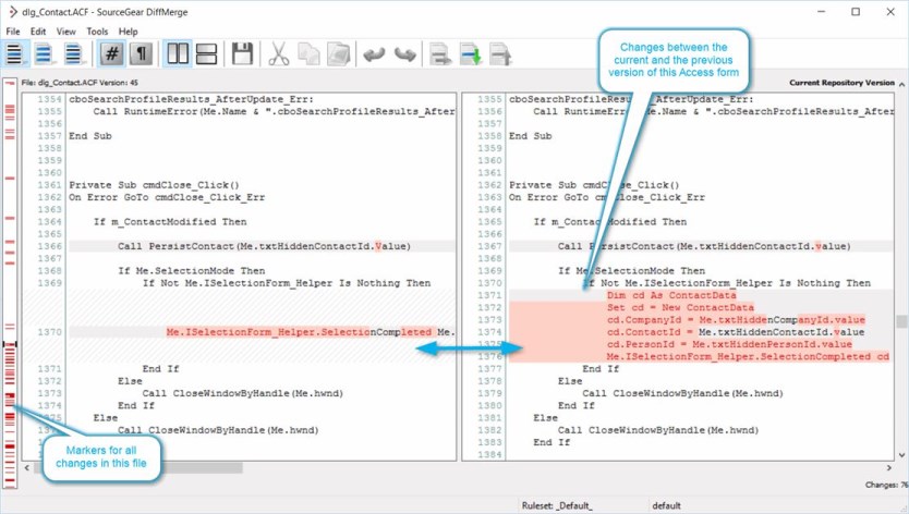 Unterschiede in einer Formulardatei, angezeigt von Sourcegear DiffMerge