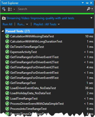 Successful execution in Visual Studio Test Explorer