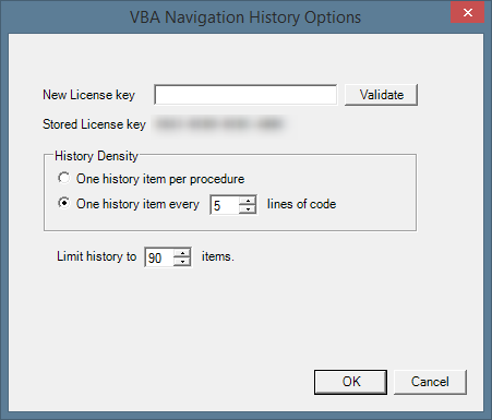 VBA Navigation History Configuration Dialog